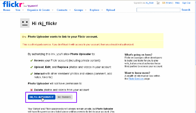 flickr authorize app